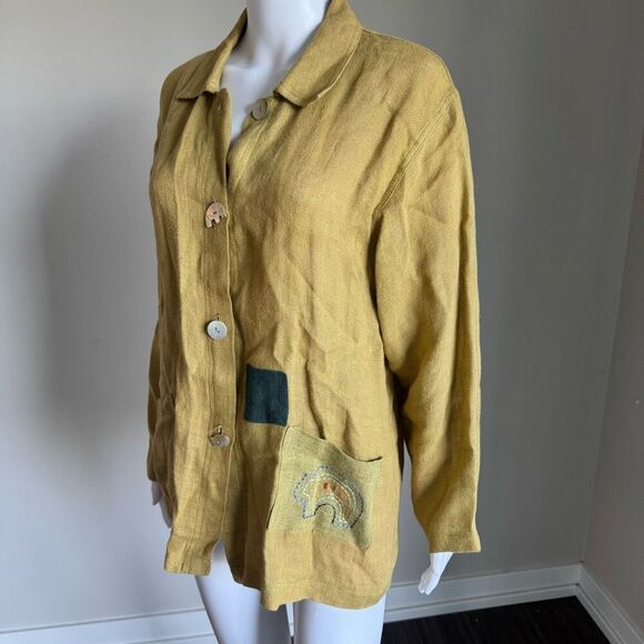VTG Nino Wong Linen Blazer Top With Animal Embroidery - Picture 3 of 7